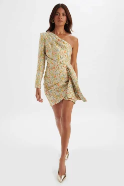 Lavish Alice Dresses<Suki One Shoulder Wrap Mini Dress In Floral Brocade