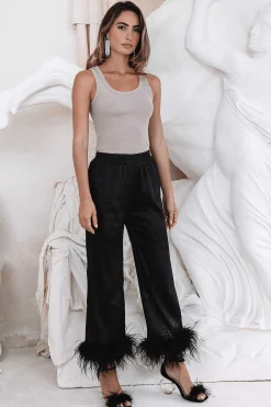 Lavish Alice Luxury Pyjamas<Sydney Feather Trim Satin Jacquard Pyjama In Black