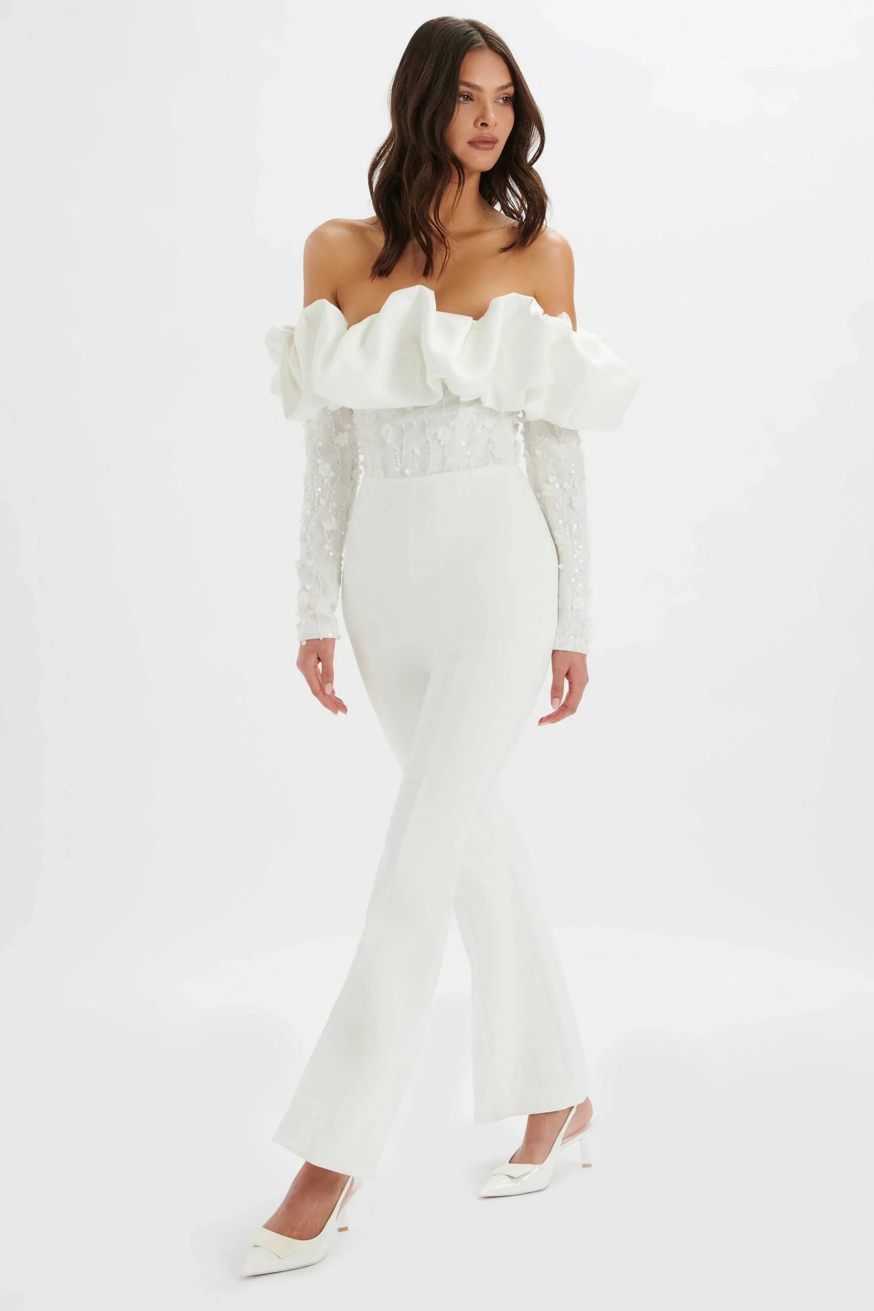 Lavish Alice Jumpsuits & Playsuits<Tallulah 3D Embroidered Satin Puff Jumpsuit In White