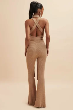 Lavish Alice Jumpsuits & Playsuits<Tamara Knitted Ribbed Open Back Jumpsuit In Camel