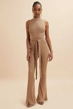 Lavish Alice Jumpsuits & Playsuits<Tamara Knitted Ribbed Open Back Jumpsuit In Camel