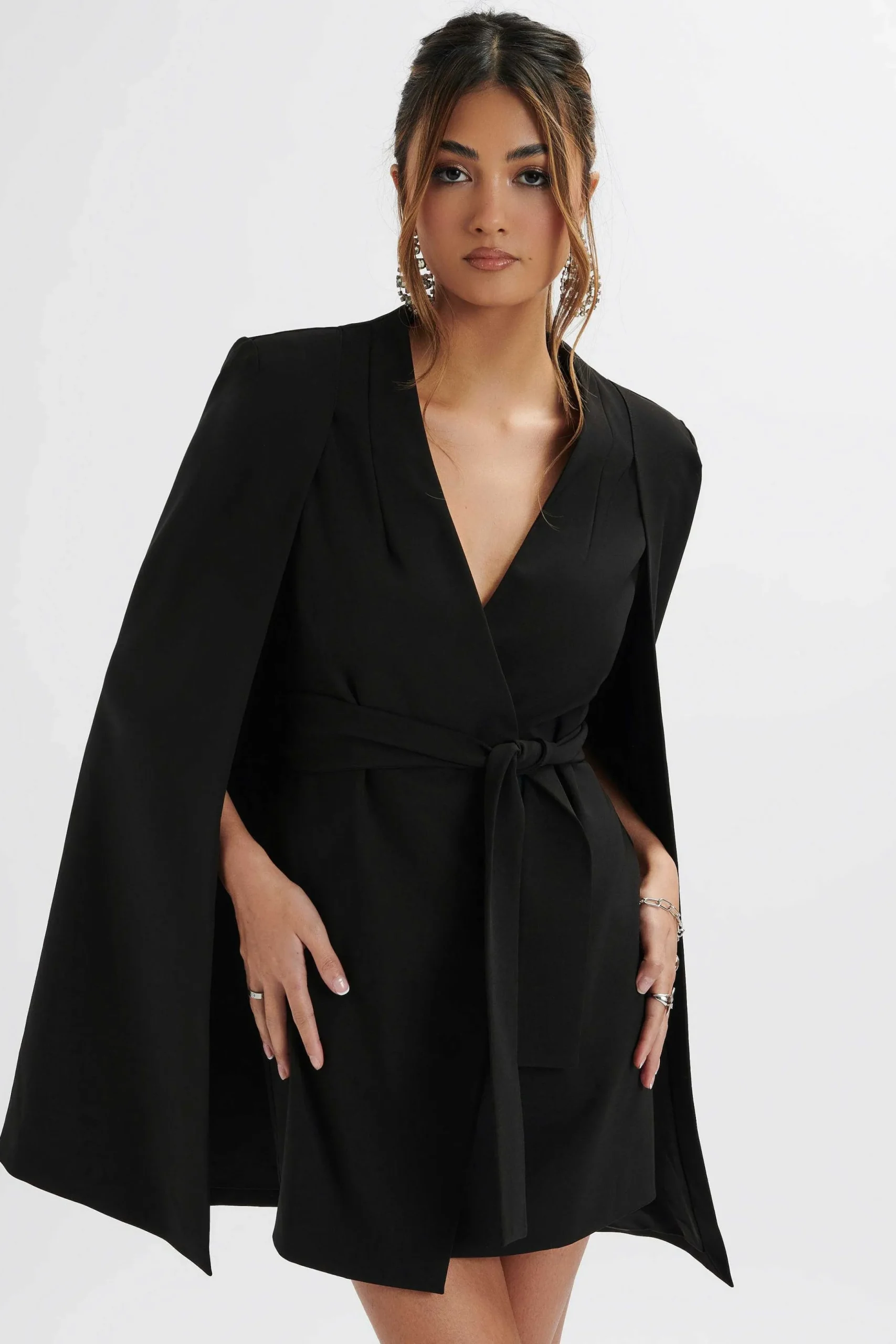 Lavish Alice Dresses<Tiffany Belted Cape Blazer Mini Dress In Black