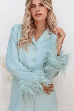Lavish Alice Luxury Pyjamas<Tilly Feather Trim Satin Pyjama In Sage